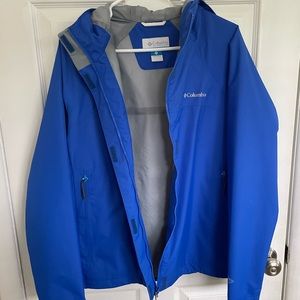 Mens Columbia Omni-Tech Hooded Waterproof Jacket, Color: Blue, Size: Large